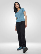 Women T-Shirt Textured Blue Regular Fit