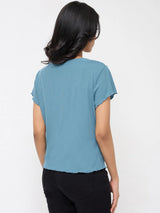 Women T-Shirt Textured Blue Regular Fit
