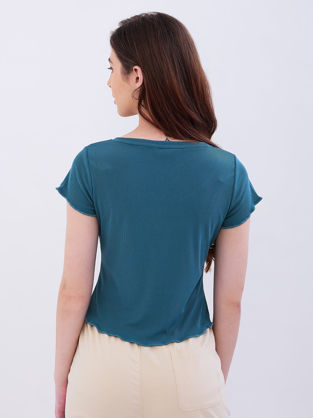 Spykar Marine Teal Blue Slim Fit Casual T-Shirts For Women