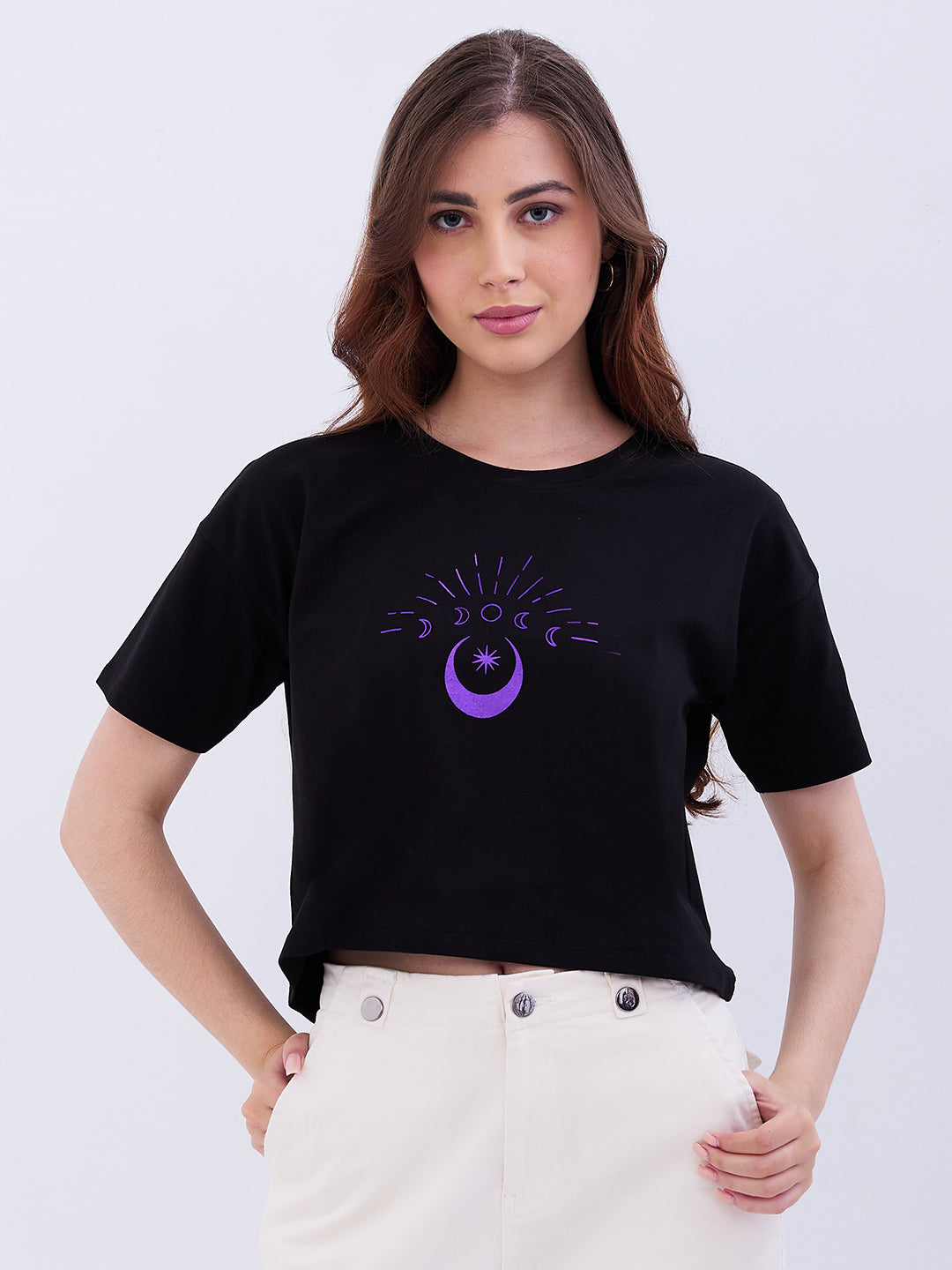Women T-Shirt Black Boxy Fit