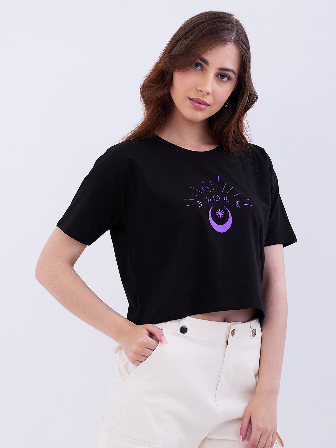 Women T-Shirt Black Boxy Fit