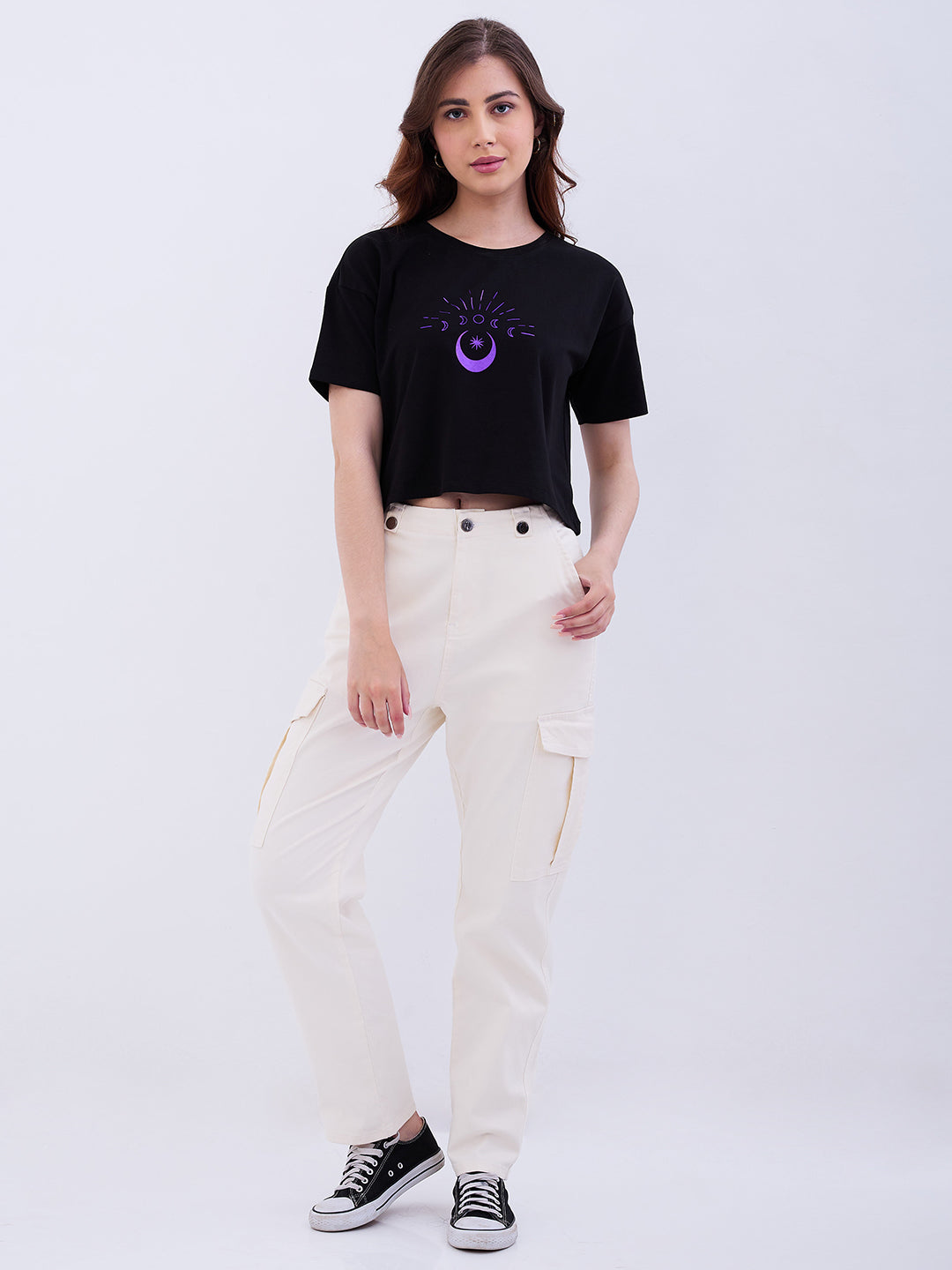 Spykar Black Boxy Fit Casual T-Shirts For Women