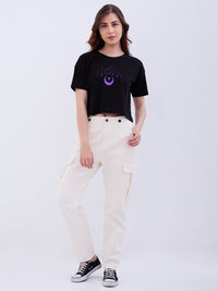 Women T-Shirt Black Boxy Fit