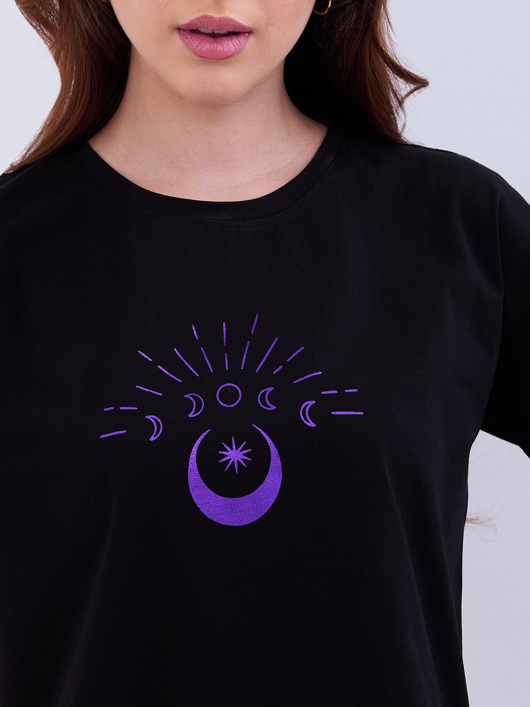 Spykar Black Boxy Fit Casual T-Shirts For Women
