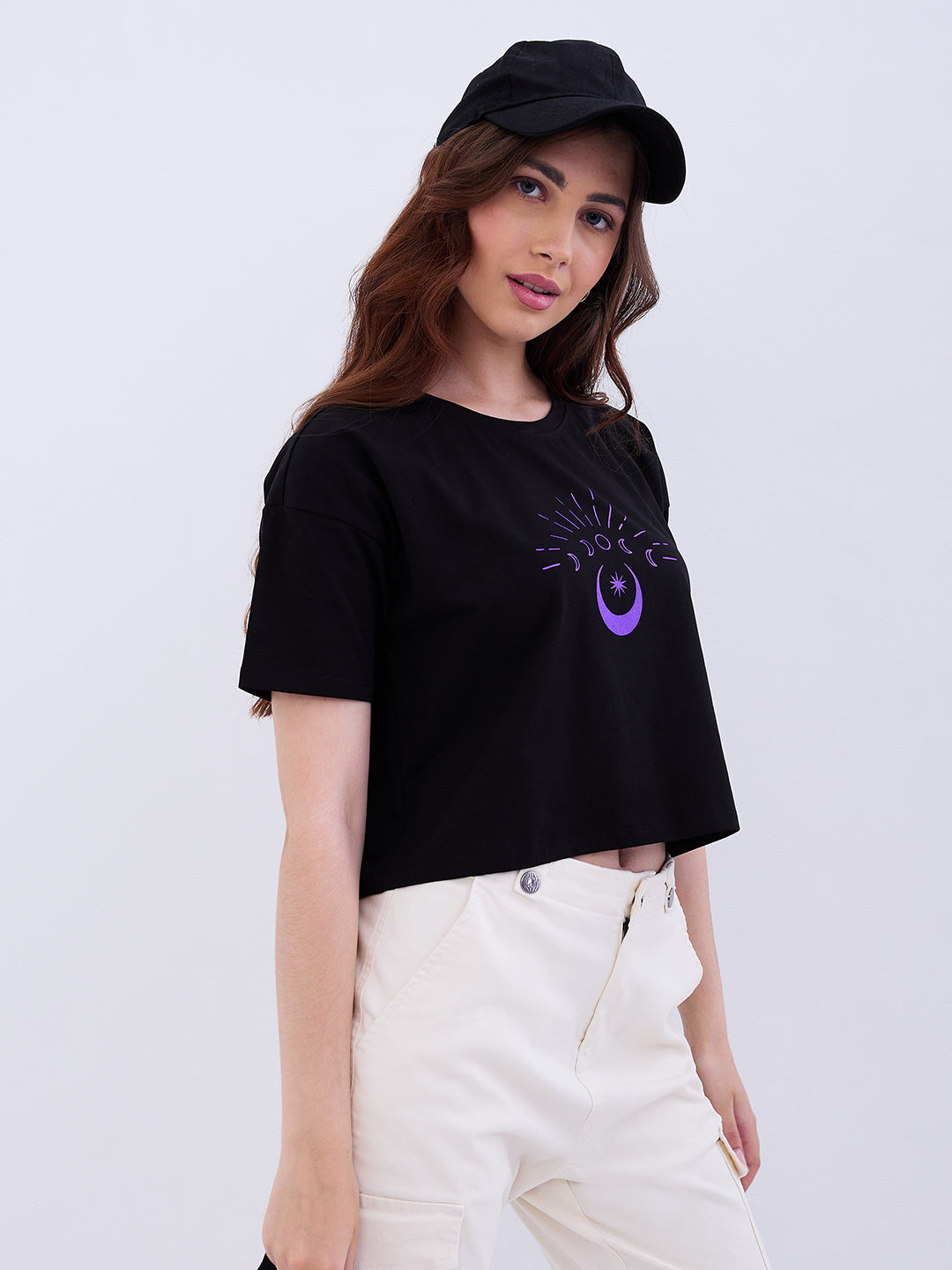 Spykar Black Boxy Fit Casual T-Shirts For Women