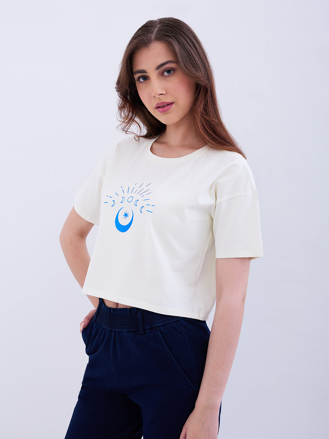 Spykar New Off White Boxy Fit Casual T-Shirts For Women