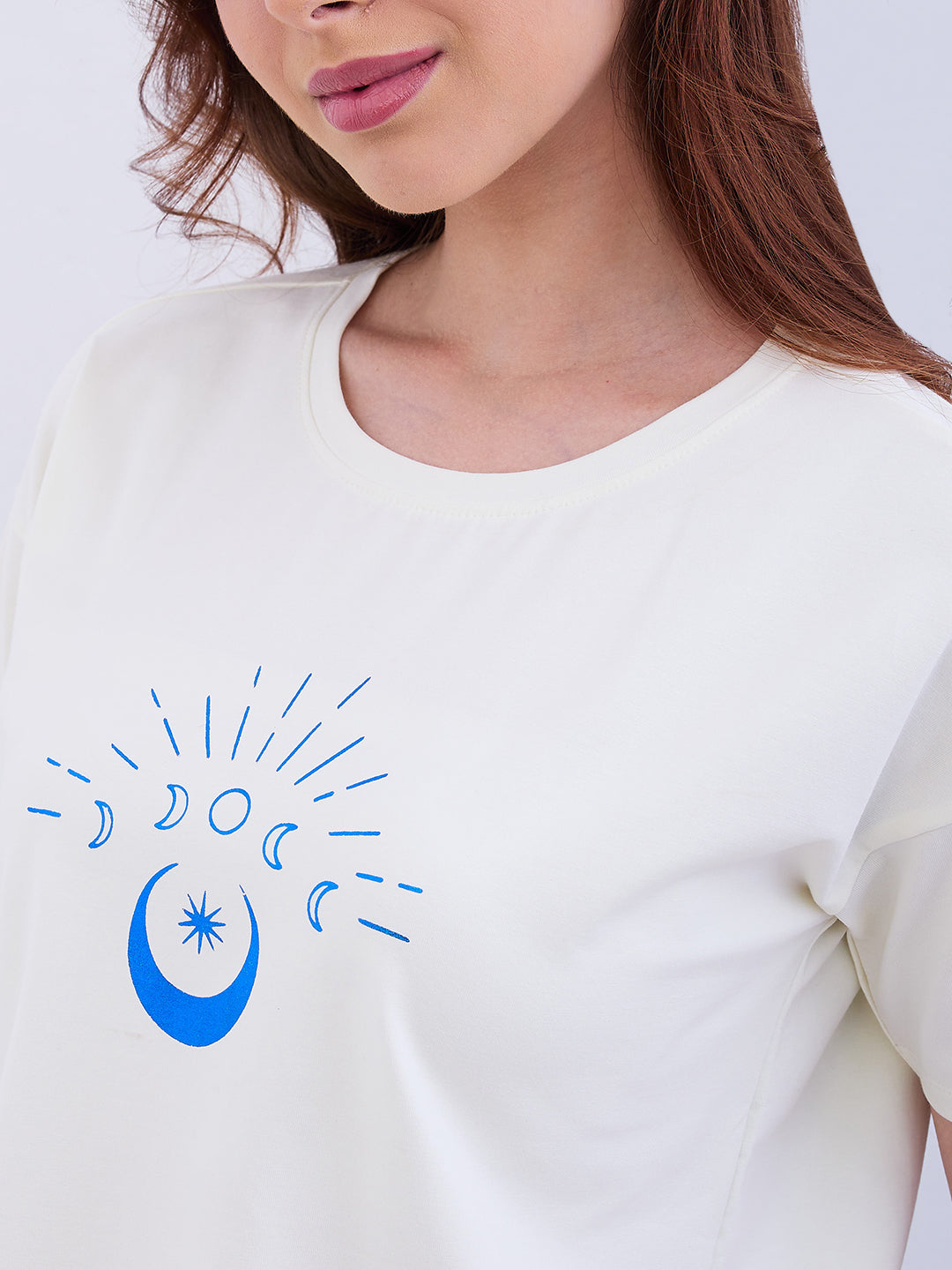 Spykar New Off White Boxy Fit Casual T-Shirts For Women