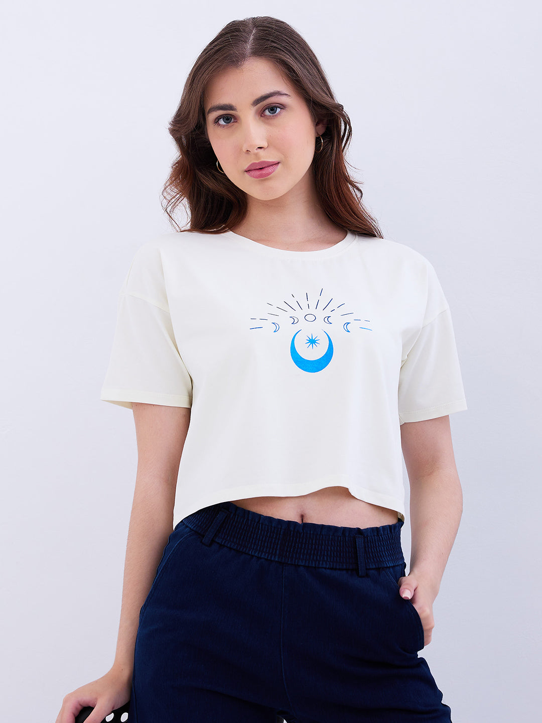 Spykar New Off White Boxy Fit Casual T-Shirts For Women