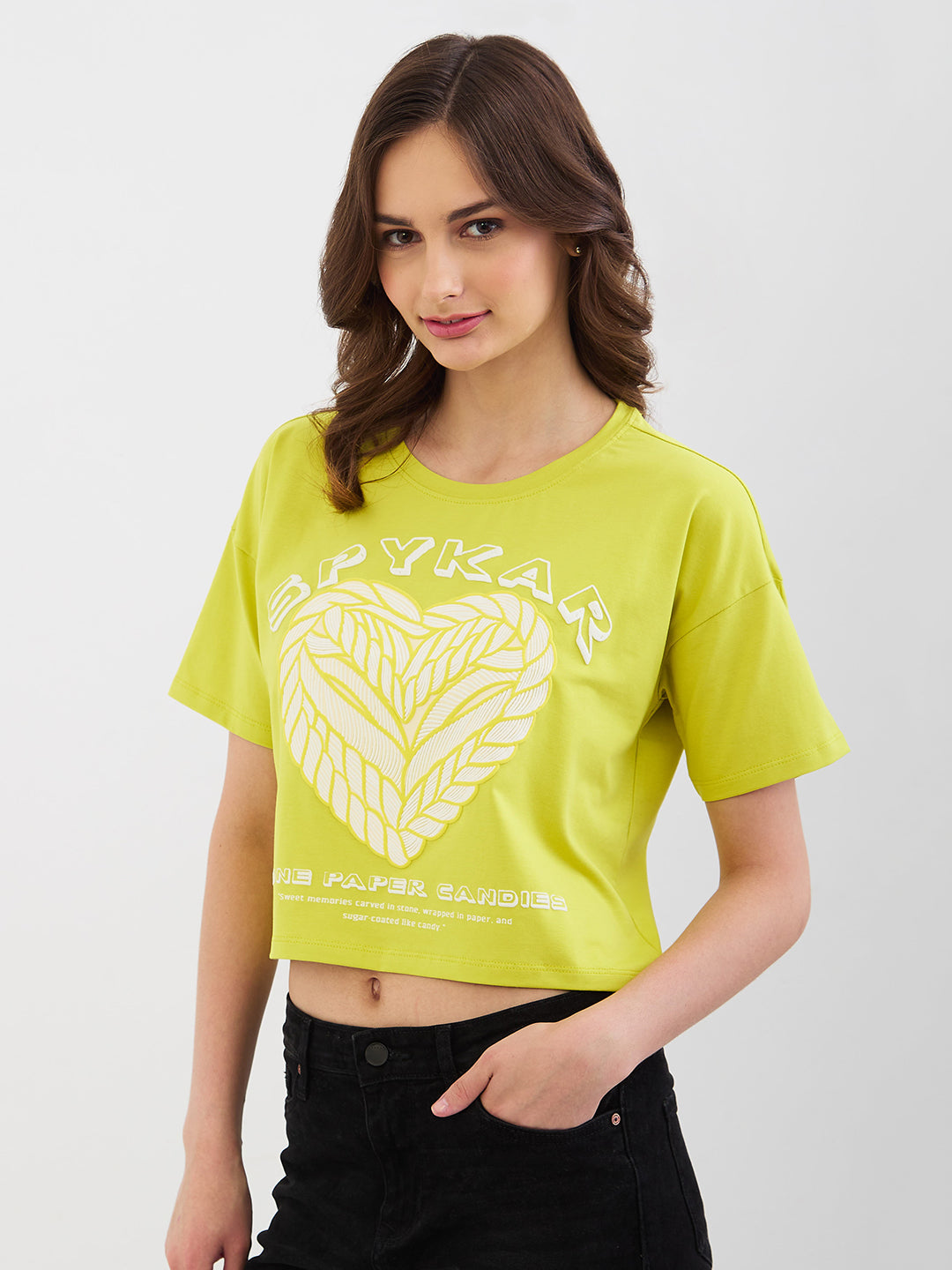 Spykar Bitter Lemon Boxy Fit Casual T-Shirts For Women