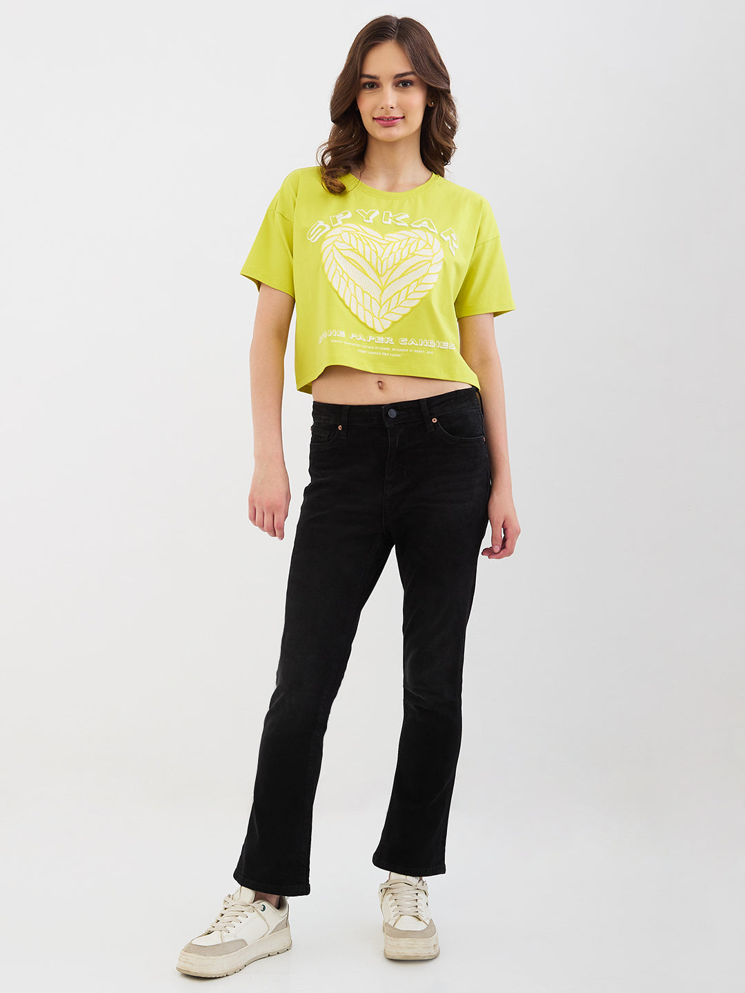Spykar Bitter Lemon Boxy Fit Casual T-Shirts For Women