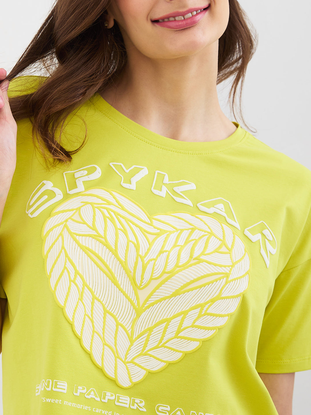 Spykar Bitter Lemon Boxy Fit Casual T-Shirts For Women