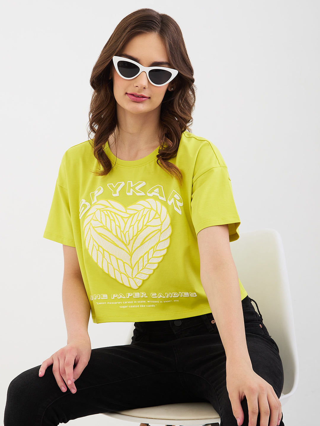 Spykar Bitter Lemon Boxy Fit Casual T-Shirts For Women