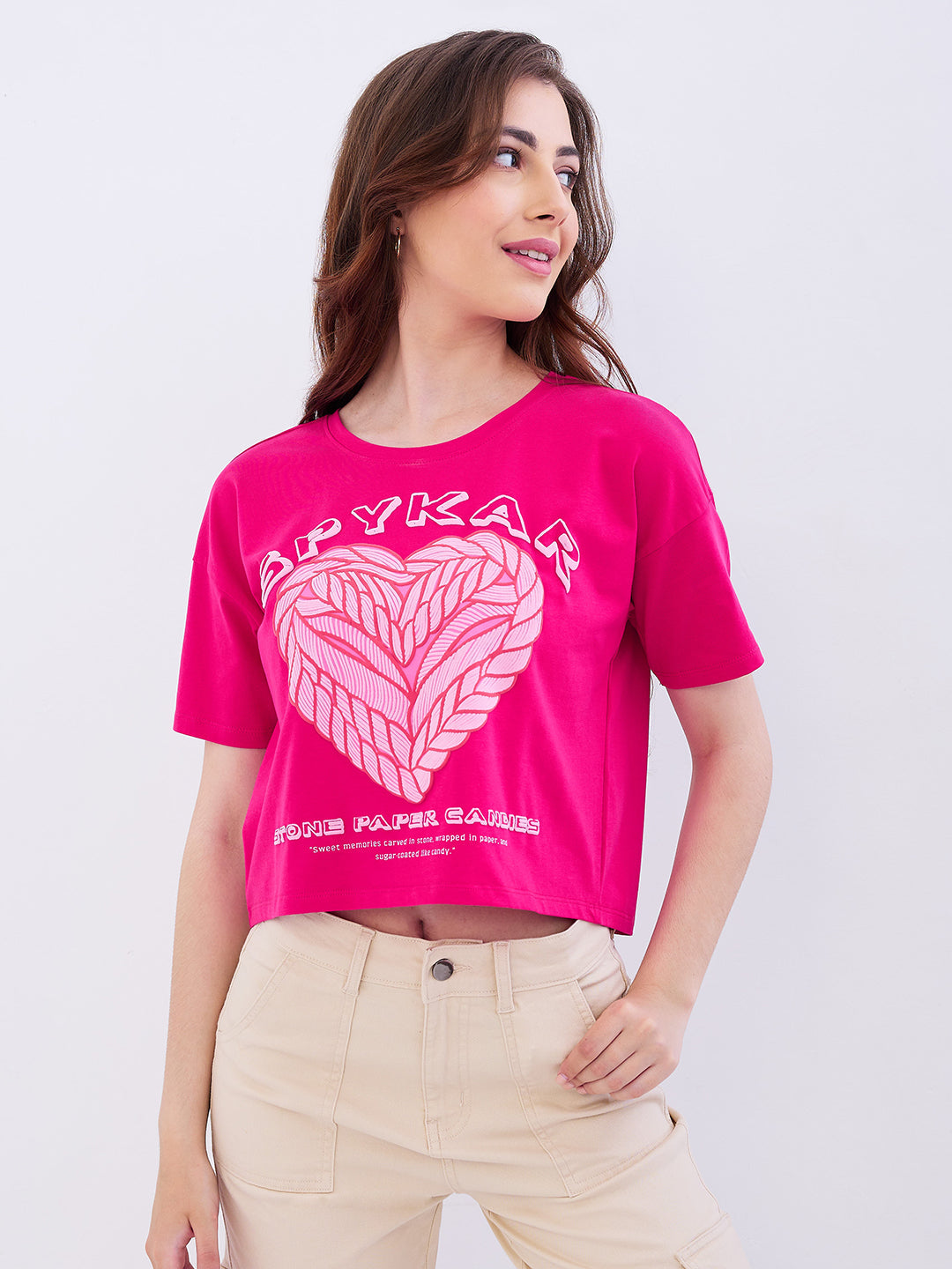 Women T-Shirt Pink Boxy Fit
