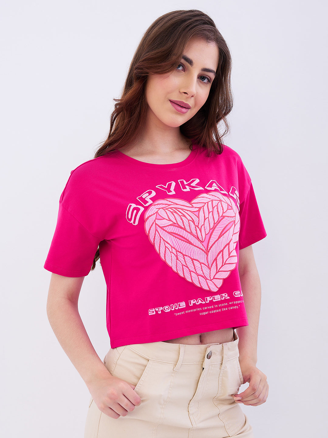 Women T-Shirt Pink Boxy Fit