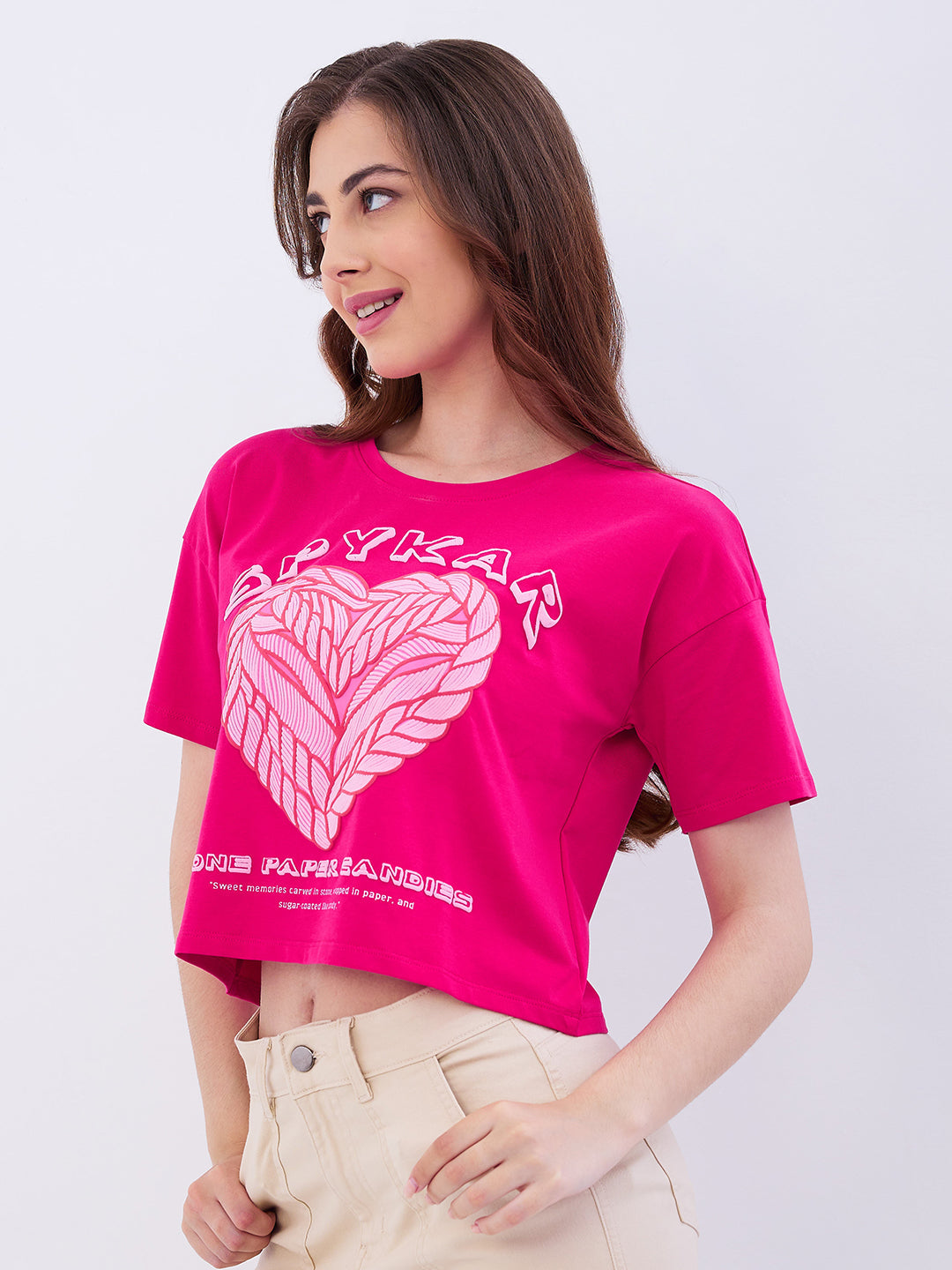 Spykar Luminous Pink Boxy Fit Casual T-Shirts For Women