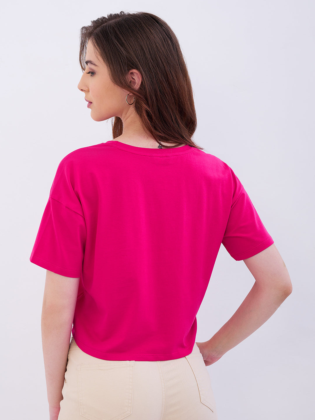 Spykar Luminous Pink Boxy Fit Casual T-Shirts For Women
