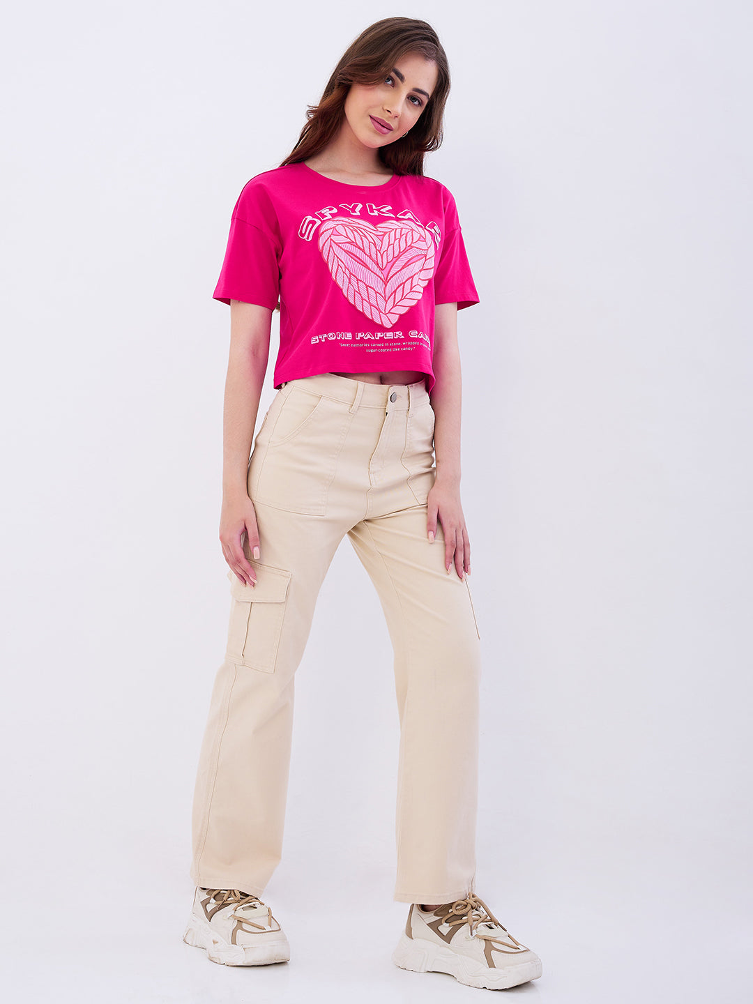 Spykar Luminous Pink Boxy Fit Casual T-Shirts For Women
