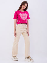 Women T-Shirt Pink Boxy Fit
