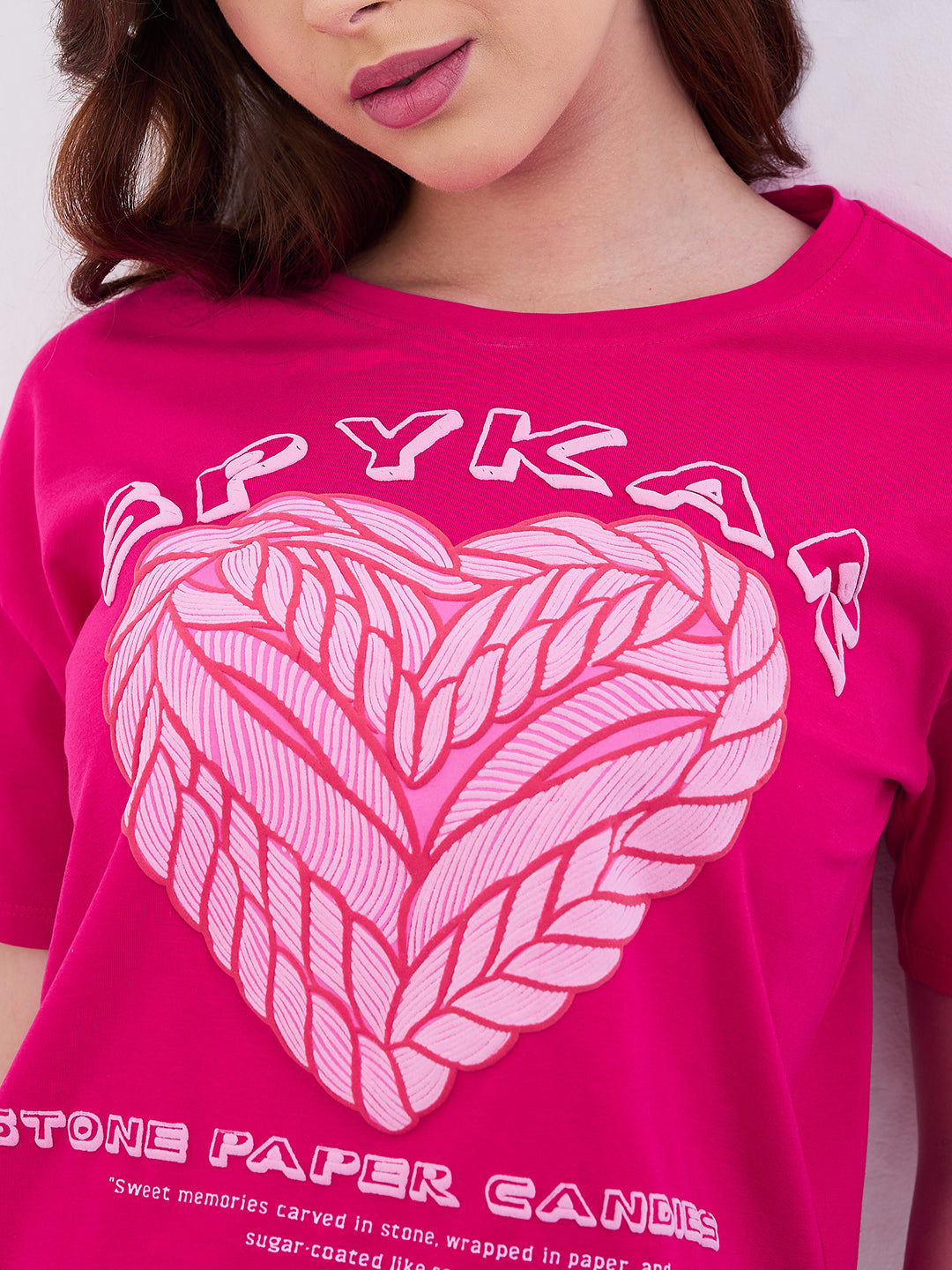 Spykar Luminous Pink Boxy Fit Casual T-Shirts For Women