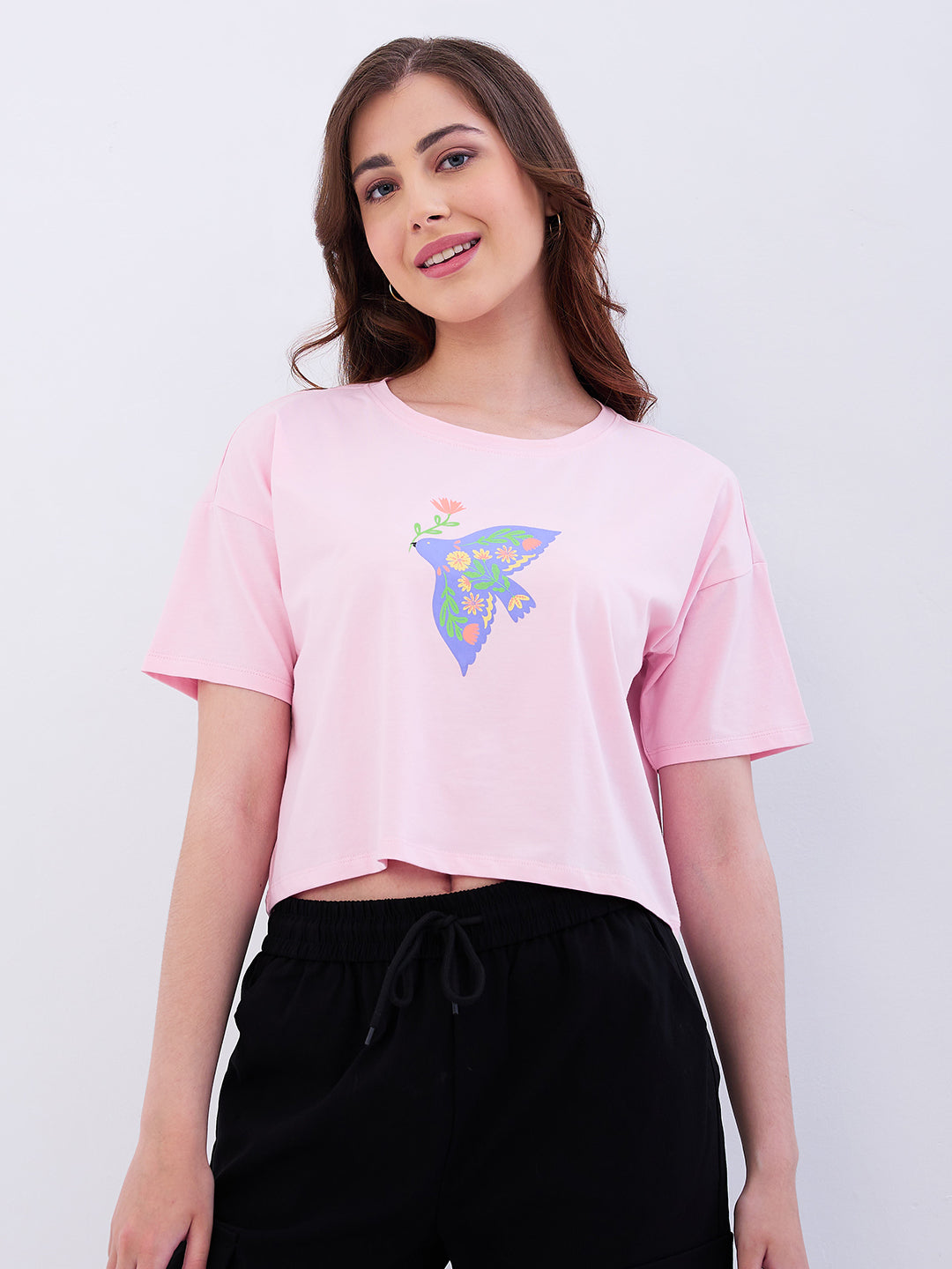 Women T-Shirt Pink Boxy Fit