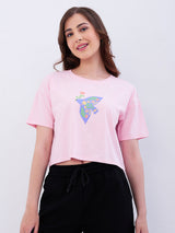 Women T-Shirt Pink Boxy Fit