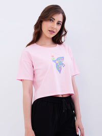Women T-Shirt Pink Boxy Fit