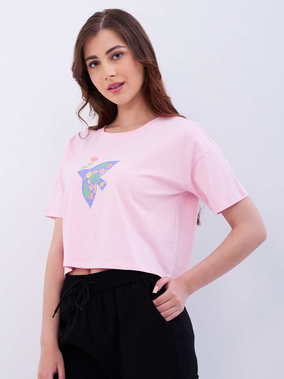 Spykar Icy Pink Boxy Fit Casual T-Shirts For Women