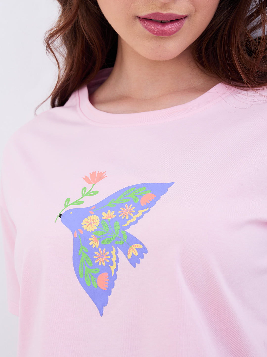 Women T-Shirt Pink Boxy Fit