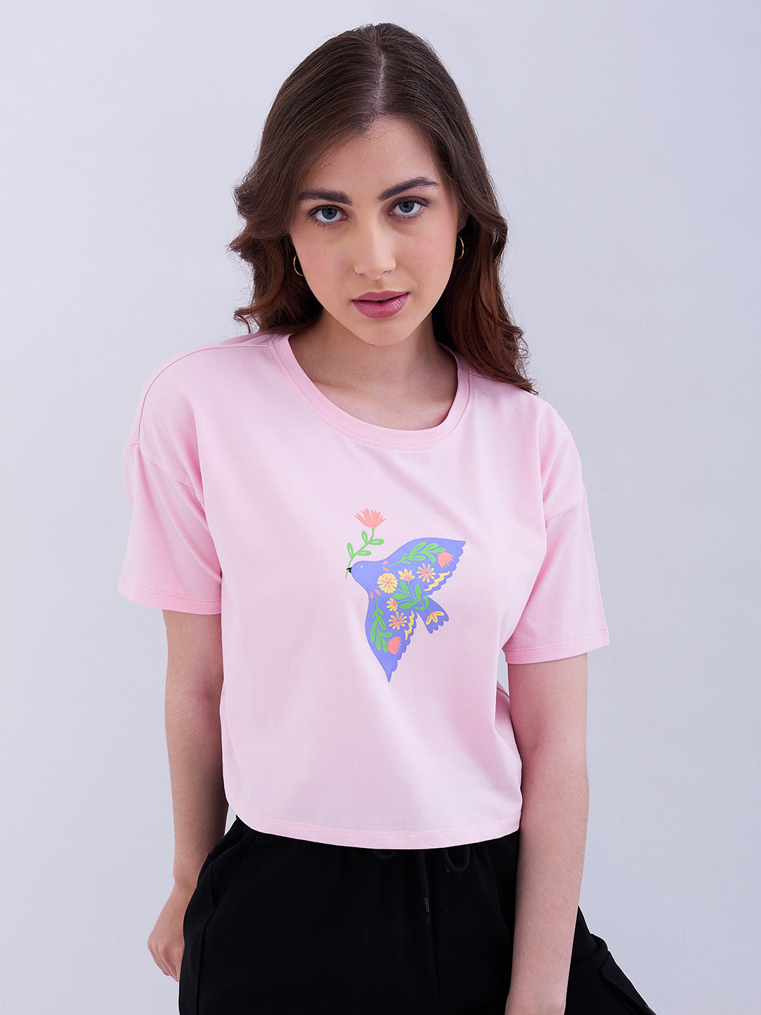 Spykar Icy Pink Boxy Fit Casual T-Shirts For Women
