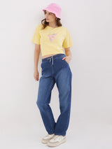 Women T-Shirt Print Yellow Boxy Fit