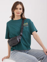 Women T-Shirt Green Boxy Fit