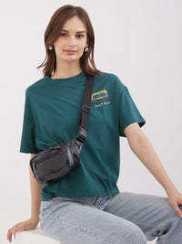 Women T-Shirt Green Boxy Fit