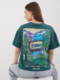 Women T-Shirt Green Boxy Fit