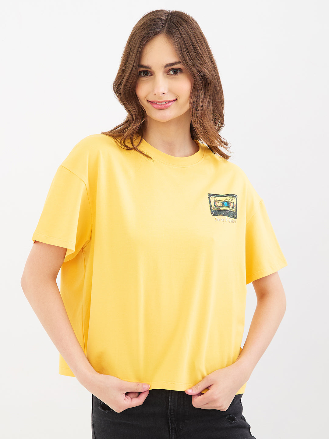 Spykar Rayflower Yellow Boxy Fit Casual For Women