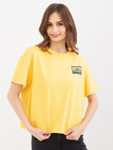 Women T-Shirt Print Yellow Boxy Fit