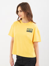 Women T-Shirt Print Yellow Boxy Fit