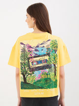 Women T-Shirt Print Yellow Boxy Fit