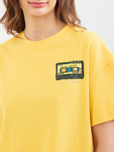 Women T-Shirt Print Yellow Boxy Fit