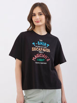 Women T-Shirt Black Oversize Fit
