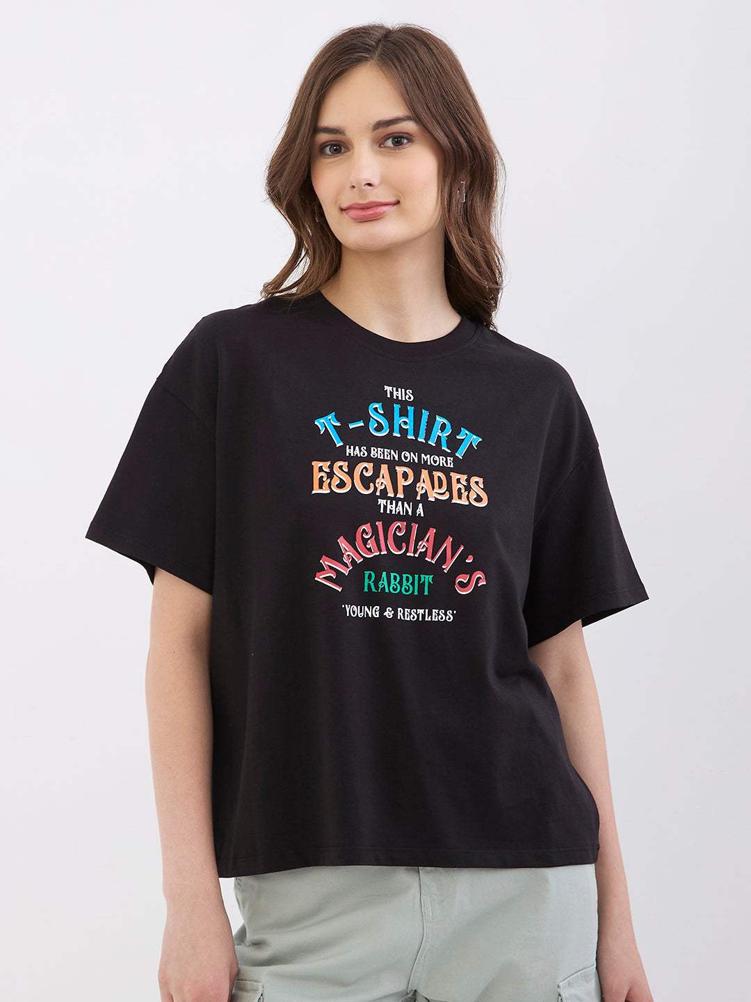 Women T-Shirt Black Oversize Fit