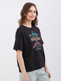 Women T-Shirt Black Oversize Fit