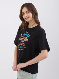 Women T-Shirt Black Oversize Fit
