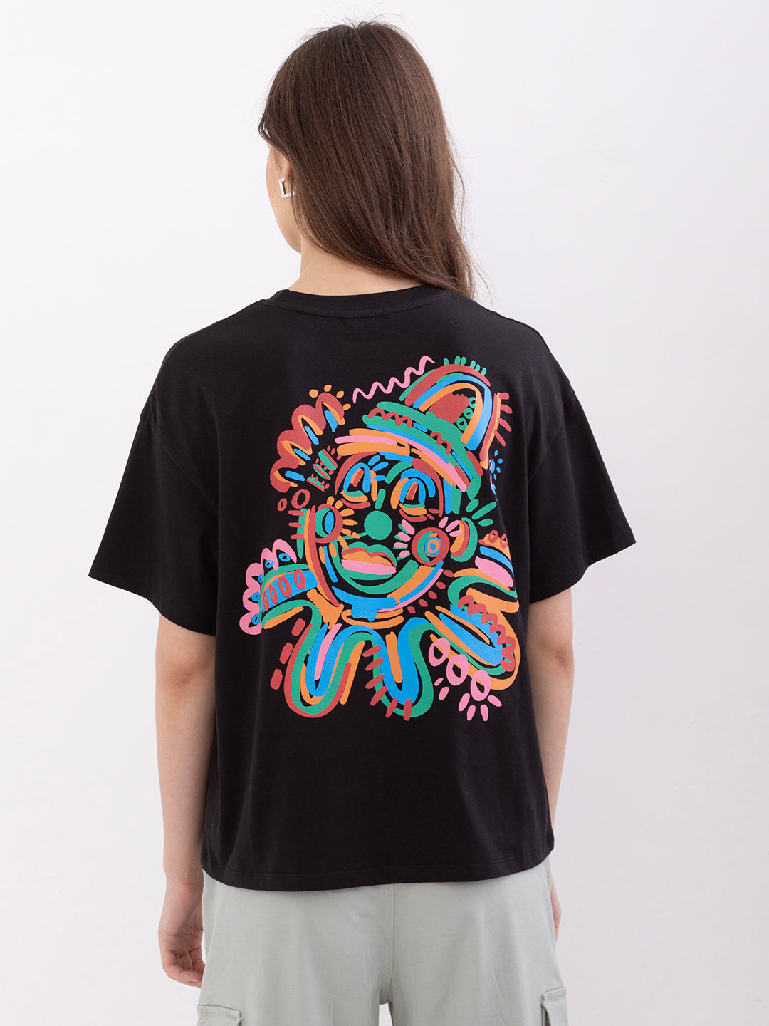 Spykar Black Oversize Fit Casual T-Shirts For Women