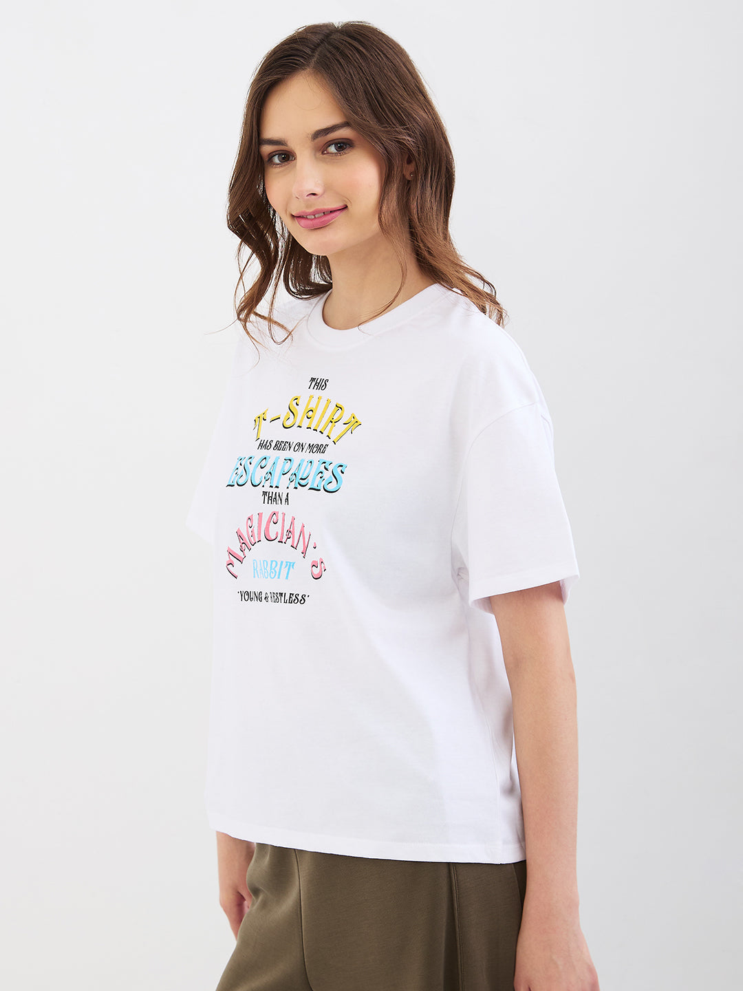 Spykar New Off White Oversize Fit Casual T-Shirts For Women