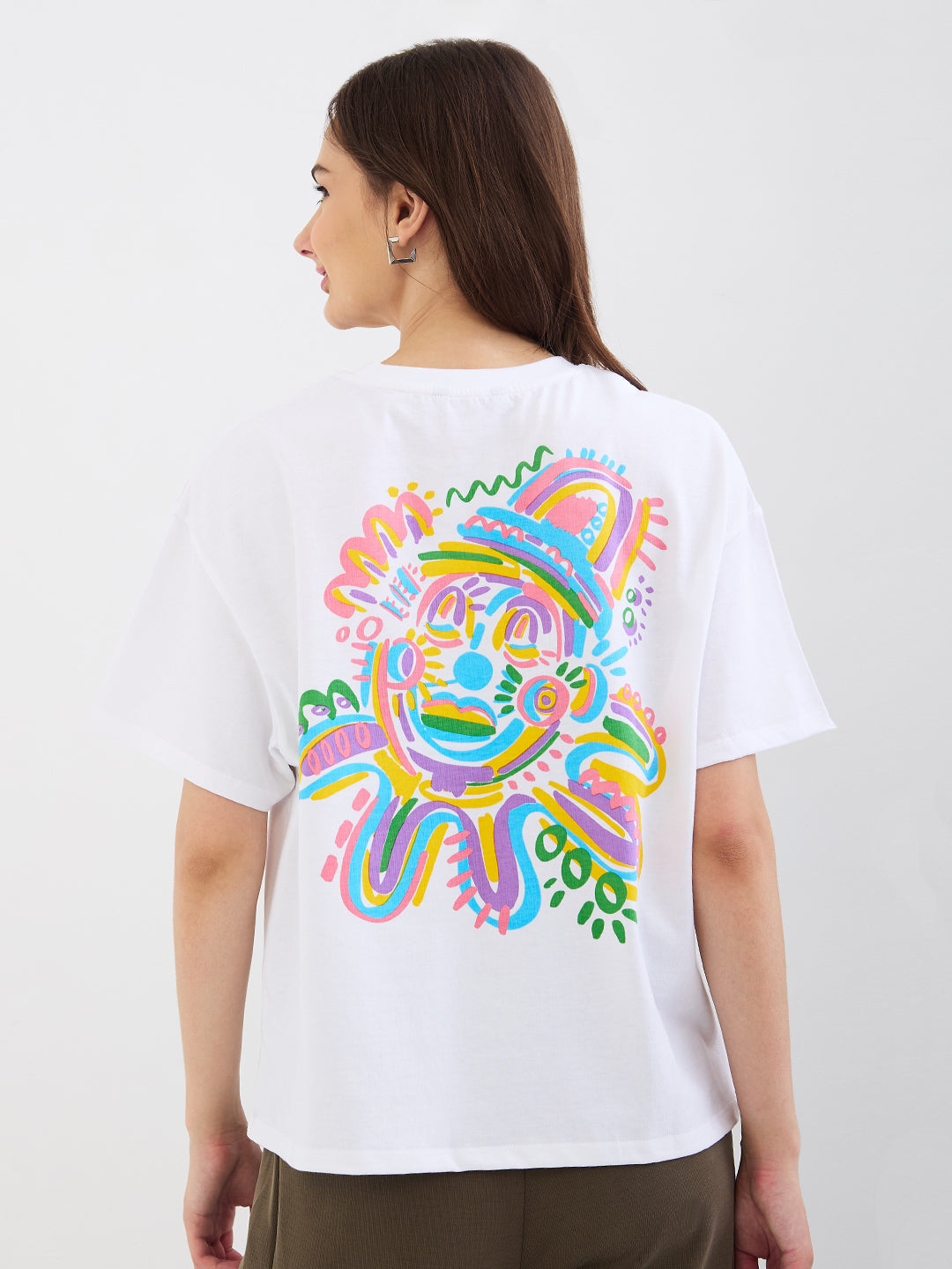 Spykar New Off White Oversize Fit Casual T-Shirts For Women