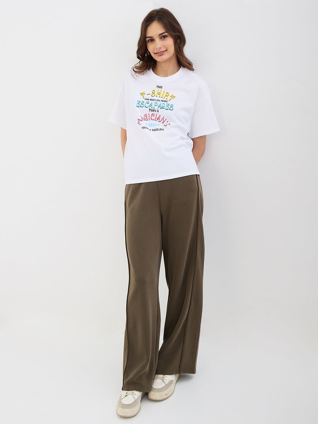 Spykar New Off White Oversize Fit Casual T-Shirts For Women
