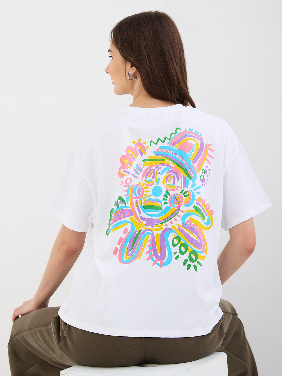 Spykar New Off White Oversize Fit Casual T-Shirts For Women