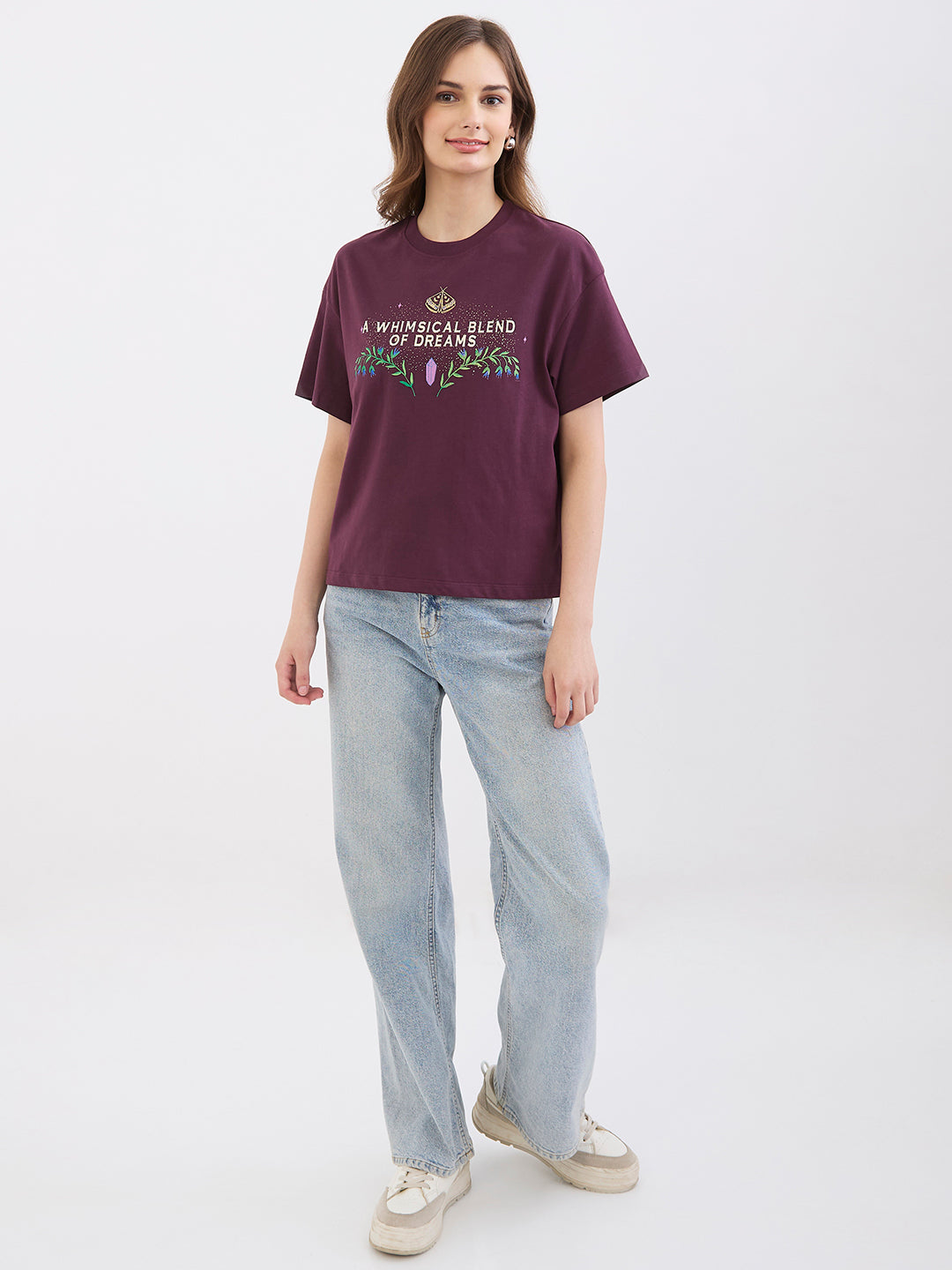 Spykar Cherry Lacquer Oversize Fit Casual T-Shirts For Women