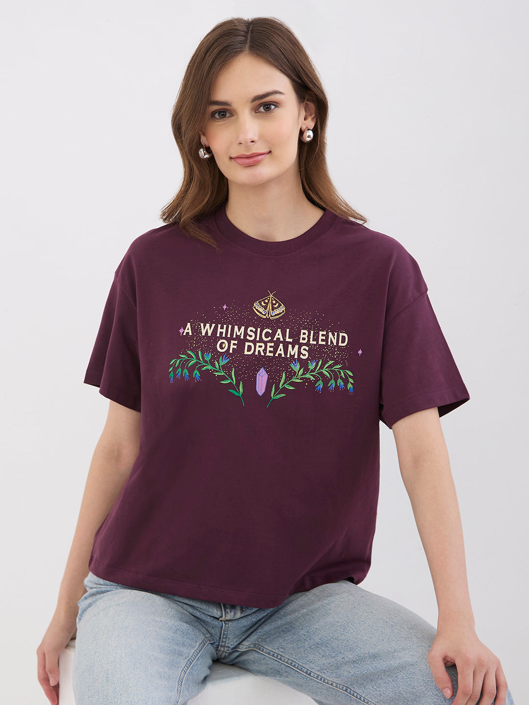 Spykar Cherry Lacquer Oversize Fit Casual T-Shirts For Women