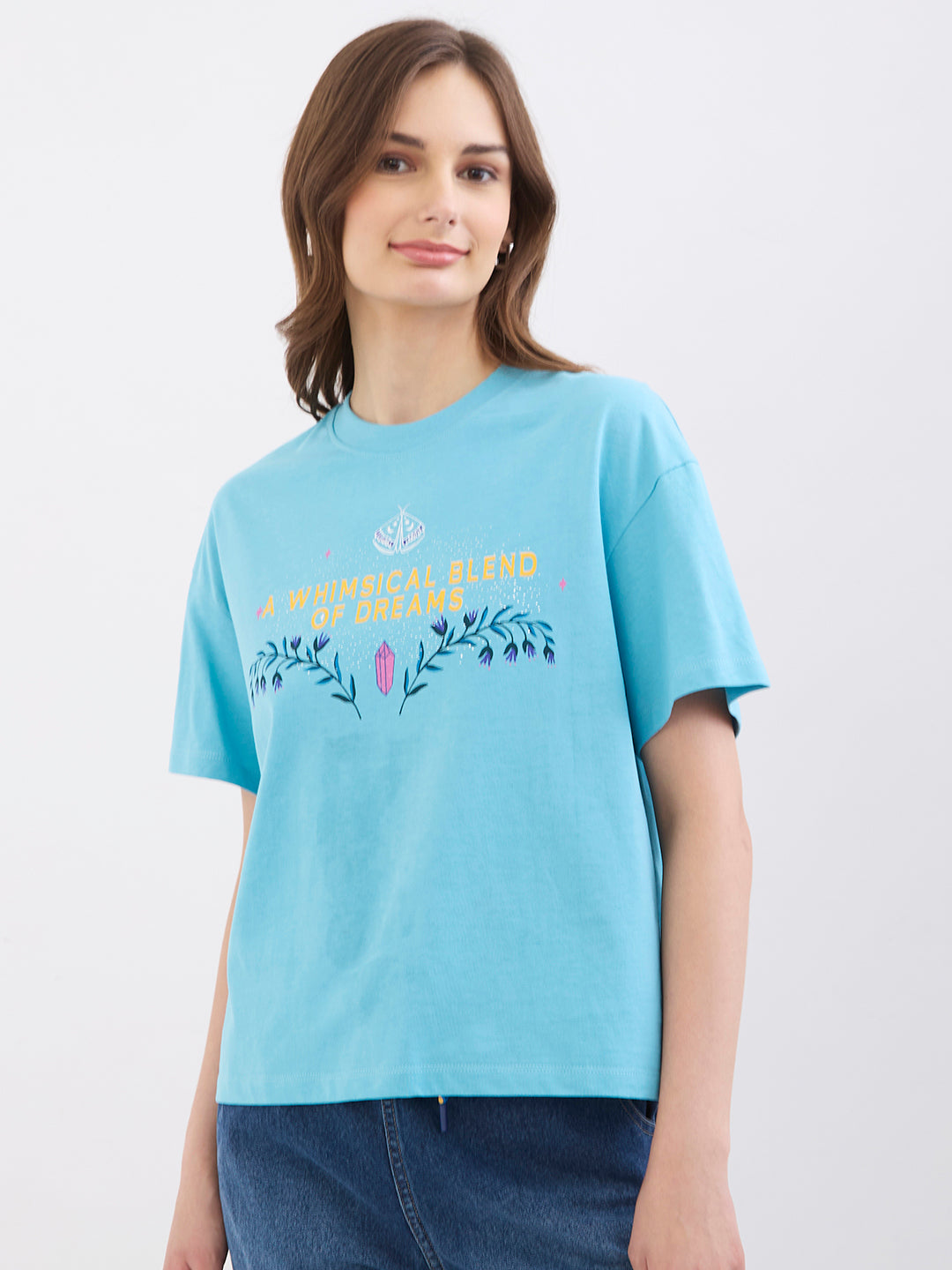 Women T-Shirt Blue Oversize Fit